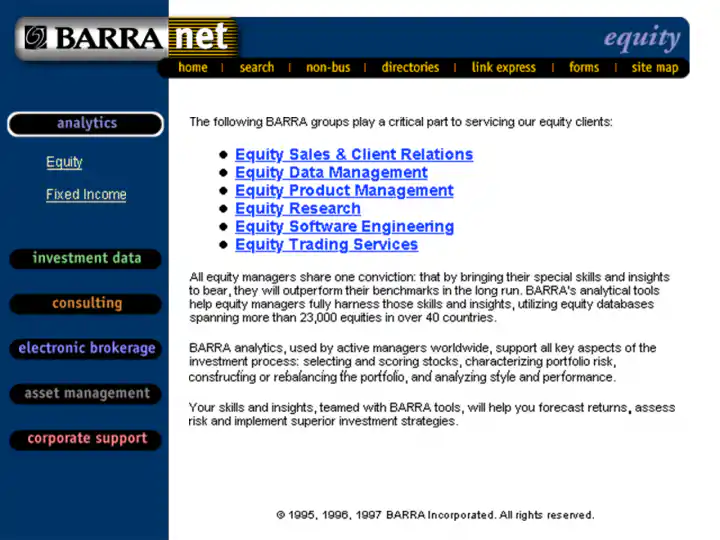 BARRA Net Analytics Sub Page