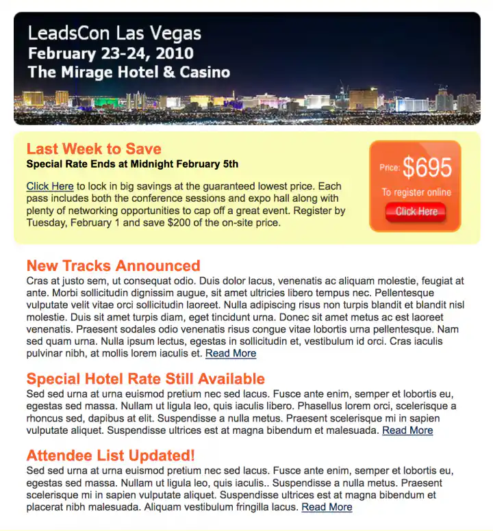 LeadsCon Las Vegas Last Week To Save Announcement HTML Email Mockup
