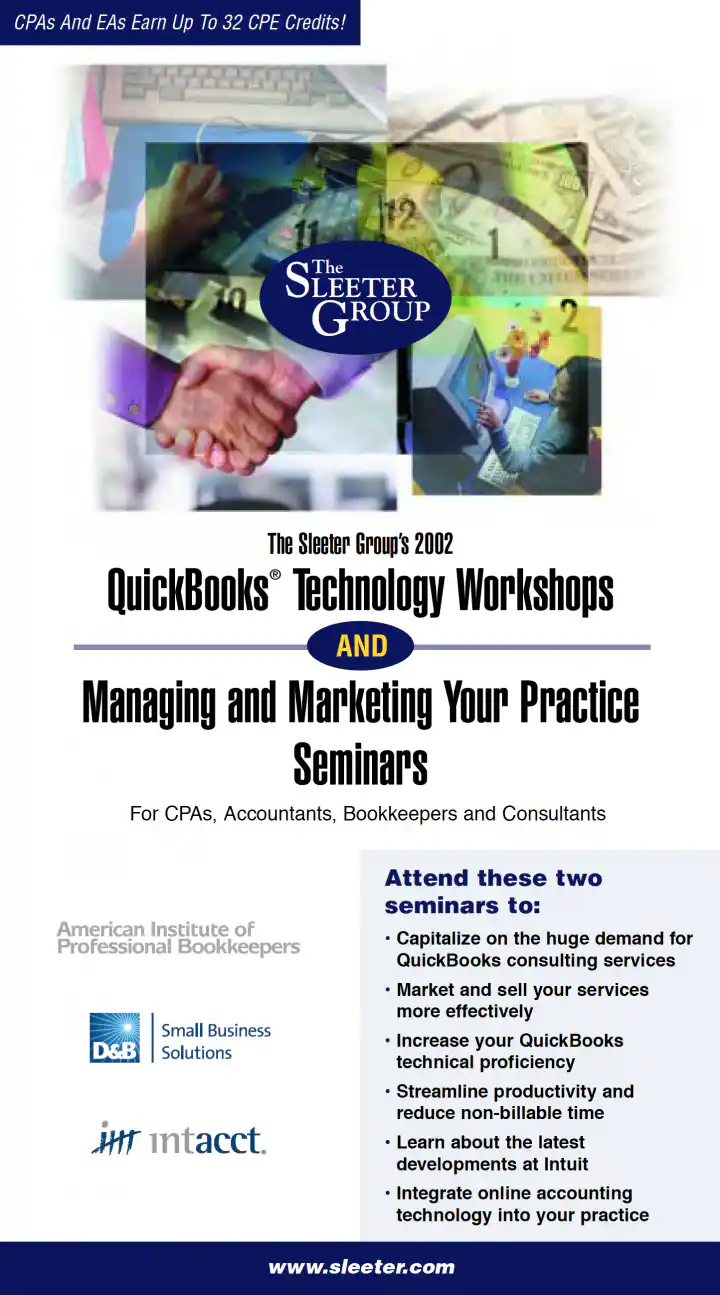 Sleeter Group QuickBooks Technology and Managing and Marketing Your Practice Seminars Mailer Brochure