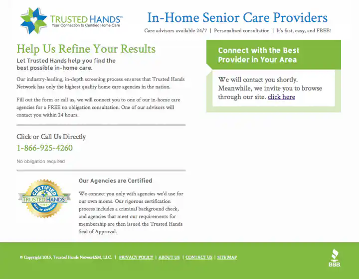 Trusted Hands Network Landing Page - Step 3 Confirmation Page