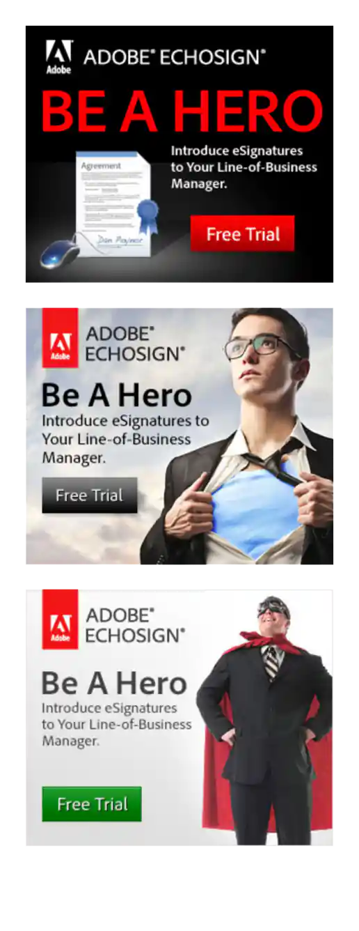 Adobe EchoSign “Be A Hero” Initial Banner Ad Design Variations