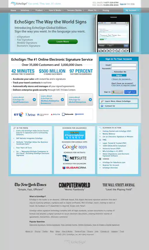 Adobe EchoSign Website Redesign Phase 1 Example Co-branded Homepage Redesign – Before and After Examples