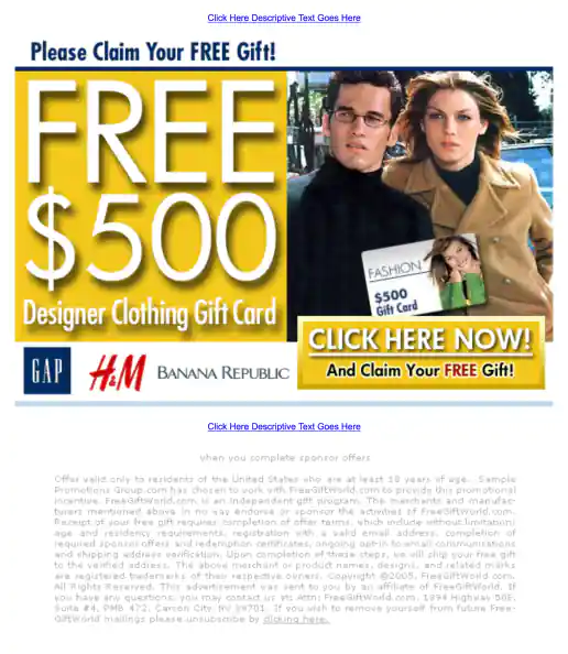 Adteractive “Free $500 Designer Clothing Gift Card” Campaign