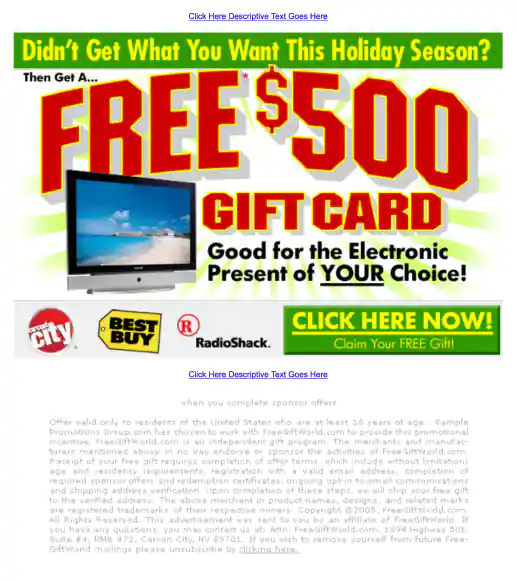 Adteractive “Free $500 Electronics Gift Card” Campaign