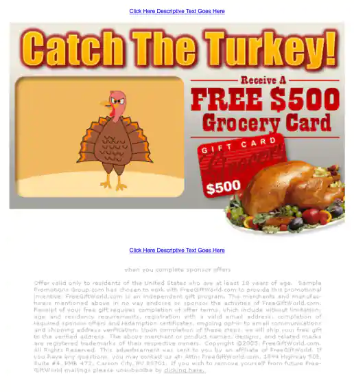 Adteractive “Catch The Turkey! Receive A Free $500 Grocery Gift Card” Campaign