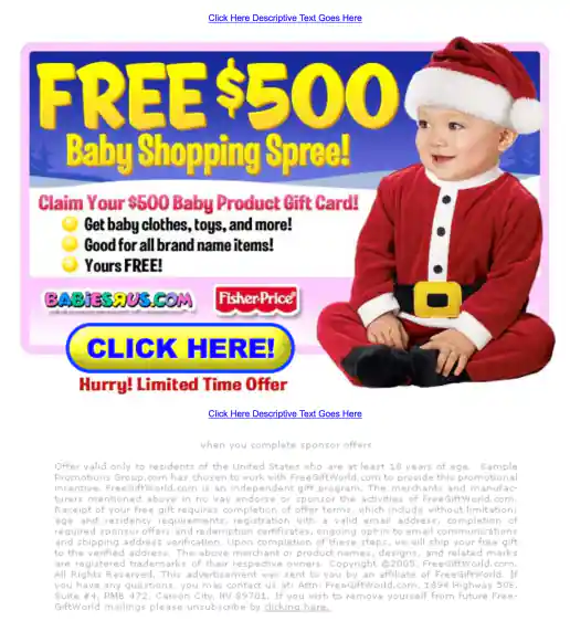 Adteractive “Free $500 Baby Shopping Spree” Holiday Season Themed Gift Card Campaign