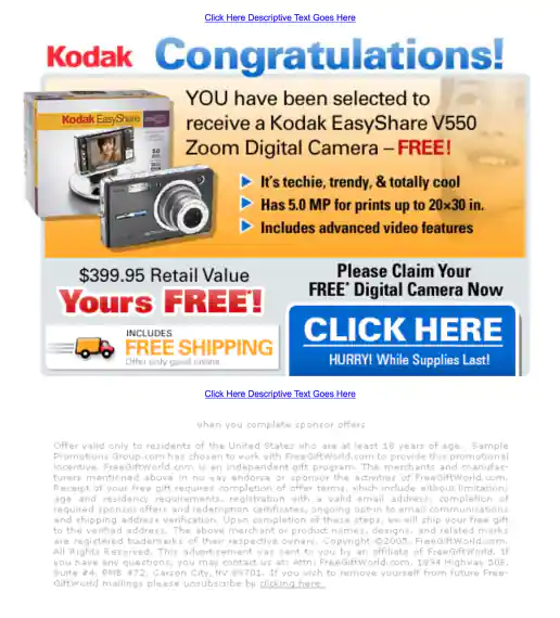 Adteractive “Congratulations! Please Claim Your Free Kodak Zoom Digital Camera Now” Campaign