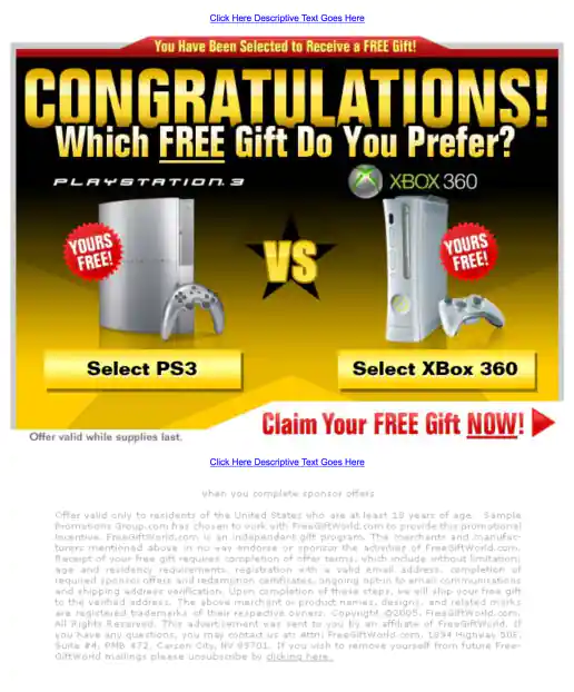 Adteractive “Congratulations! Which FREE Gaming Console Do You Prefer?” Campaign