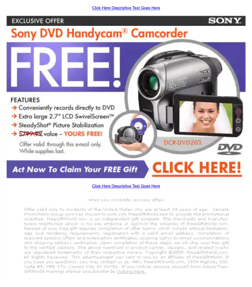 Adteractive “FREE! Sony DVD Handycam Camcorder” Campaign