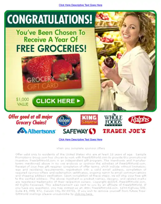 Adteractive “Congratulations! Please Claim Your Free Year Of Groceries!” Campaign