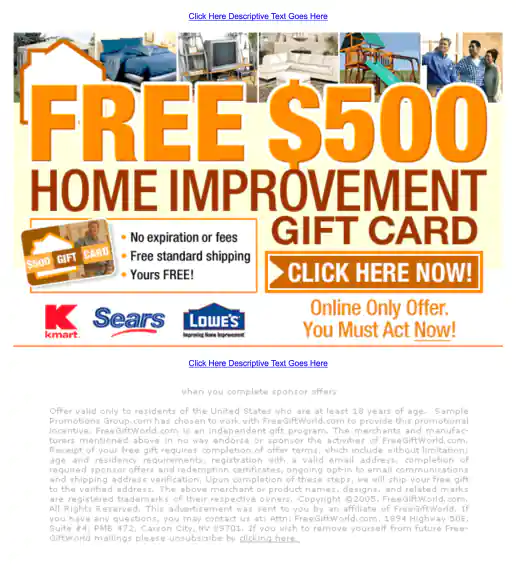 Adteractive “Free $500 Home Improvement Gift Card” Campaign