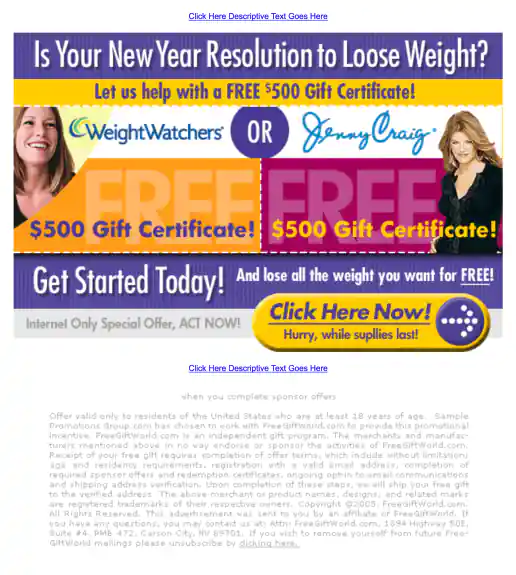 Adteractive “Free $500 Weight Loss Gift Certificate” Campaign
