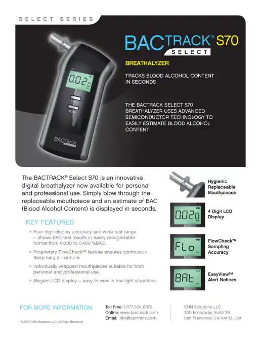 BACtrack Select S70 Marketing Sheet