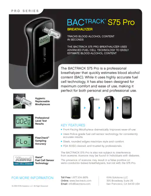 BACtrack Select S75 Pro Marketing Sheet