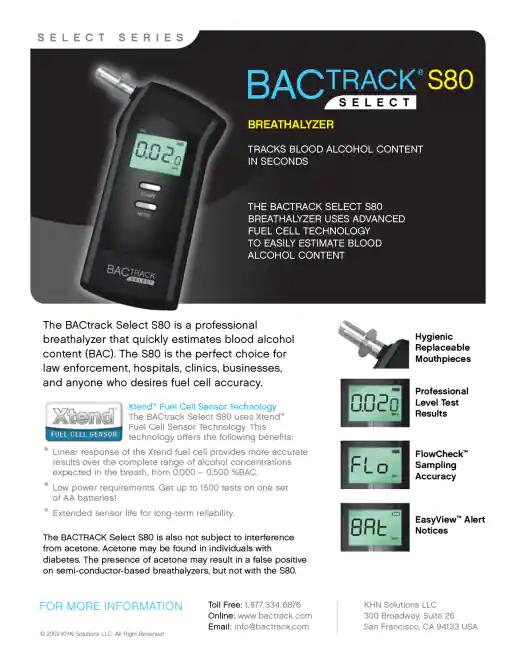 BACtrack Select S80 Marketing Sheet