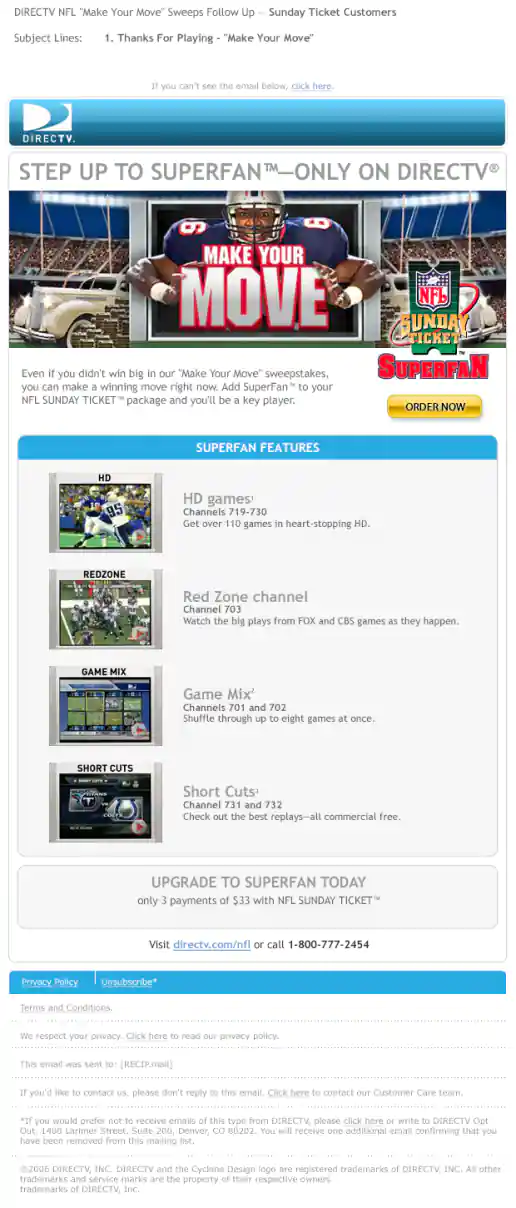 NFL “Make Your Move” SuperFan Email