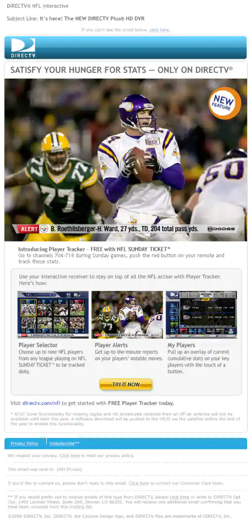 NFL Sunday Ticket Interactive Box Email