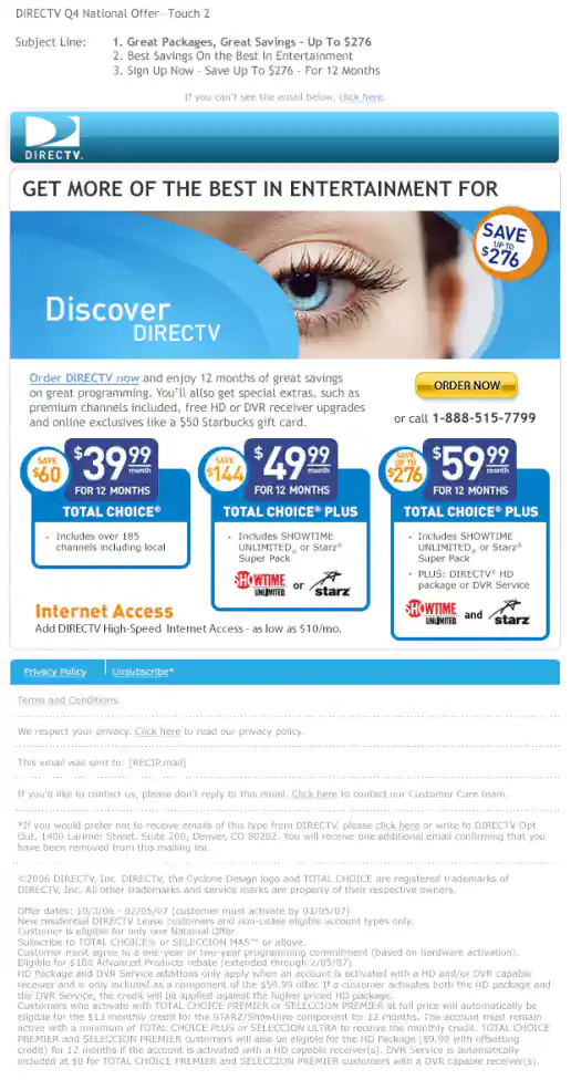 “Discover Entertainment” National Offer Email