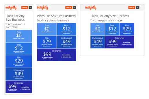 Mobile Only Pricing Page