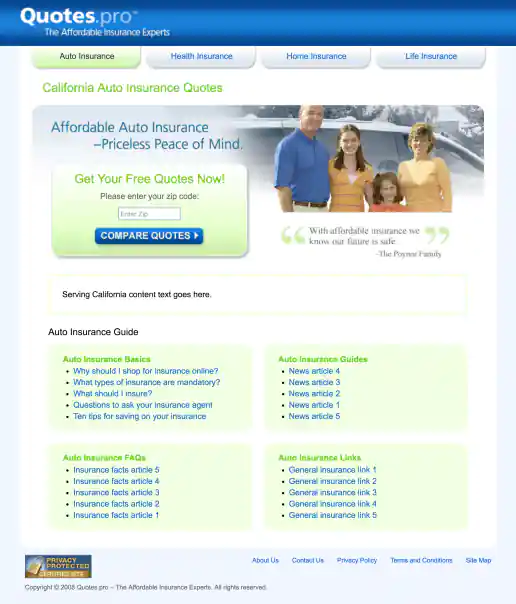 California Auto Insurance Landing Page Design