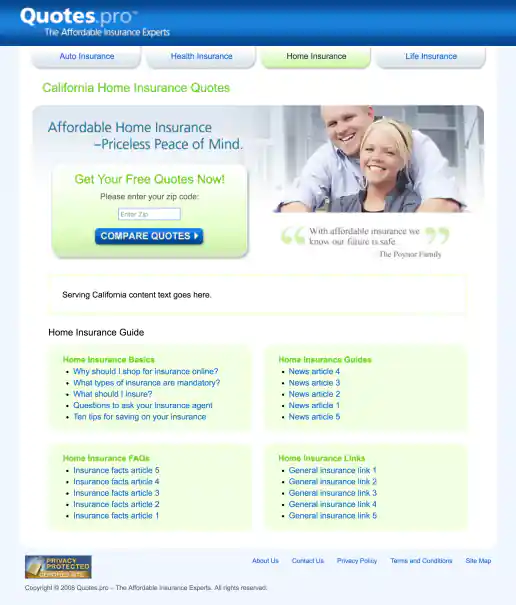 California Home Insurance Landing Page Design