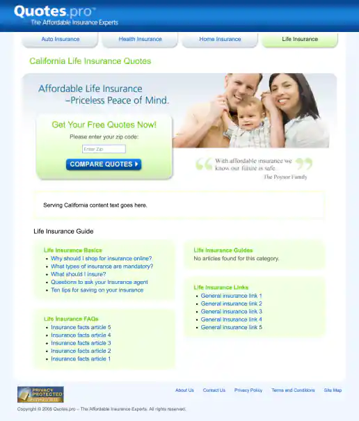 California Life Insurance Landing Page Design