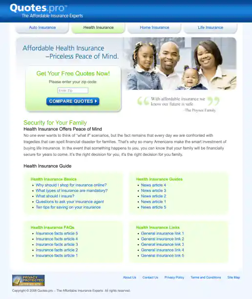 Health Insurance Landing Page Design