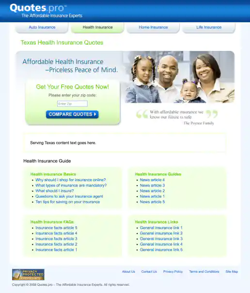Texas Health Insurance Landing Page Design
