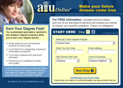 Yahoo! AIU Online Form Ad Mockups
