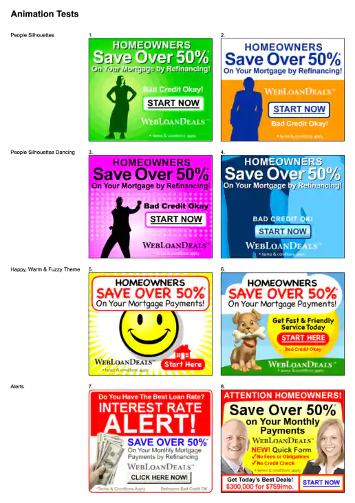 Yahoo! WebLoanDeals.com Showy “Attention Grabber” Animated Banner Ads