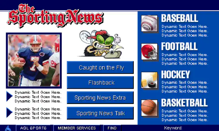 AOL The Sporting News Channel: Main Menu Screen