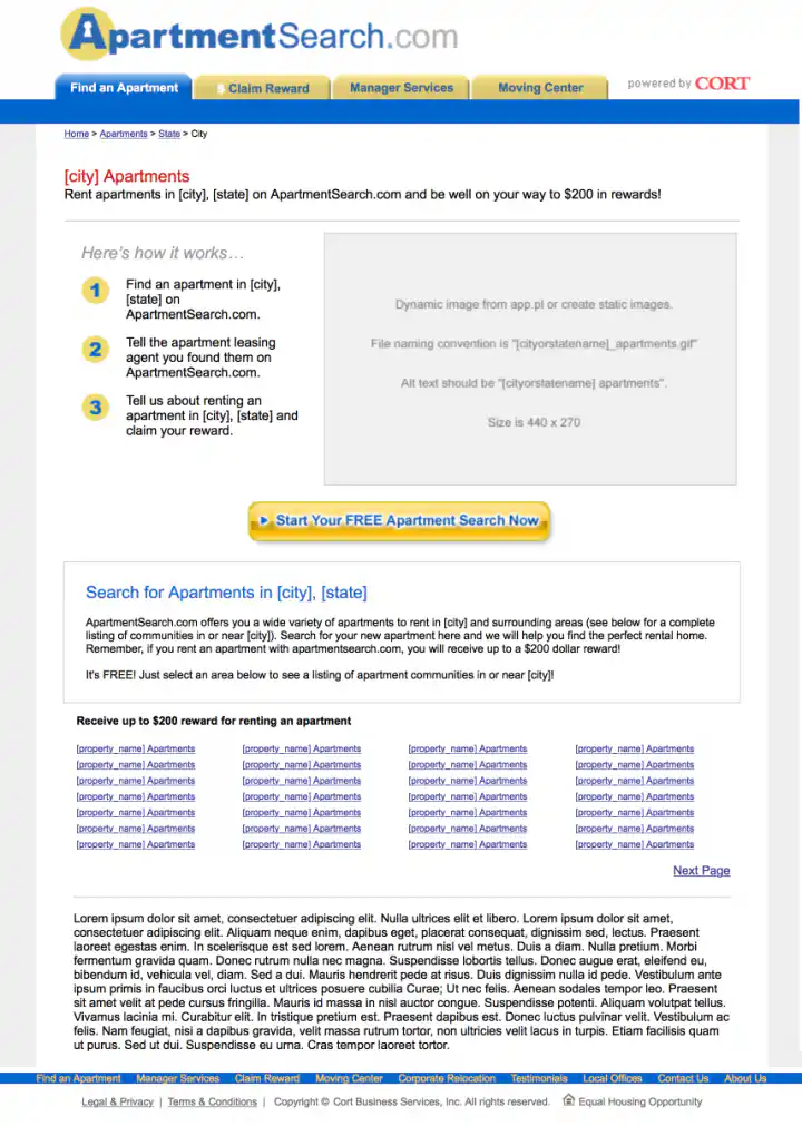 Apartment Search: SEO City Keyword Focused Landing Page