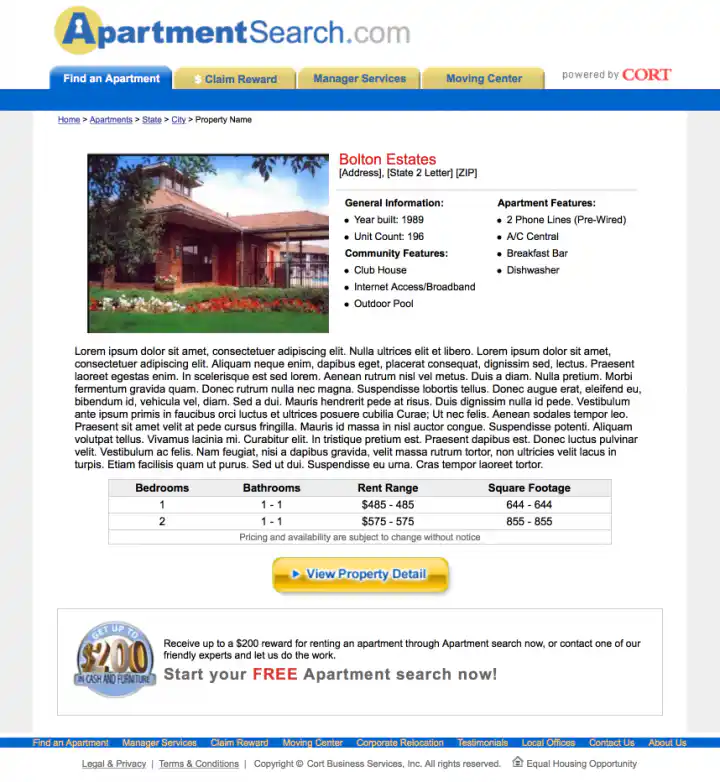 Apartment Search: SEO Property Name Keyword Focused Landing Page