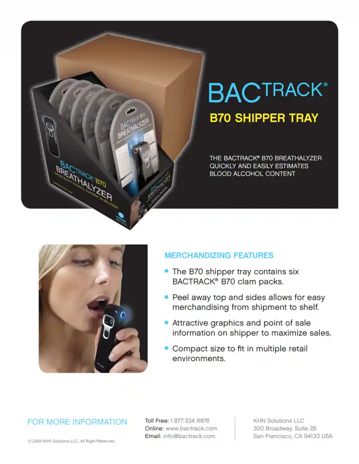 BACtrack B70 Shipper Tray Marketing Sheet
