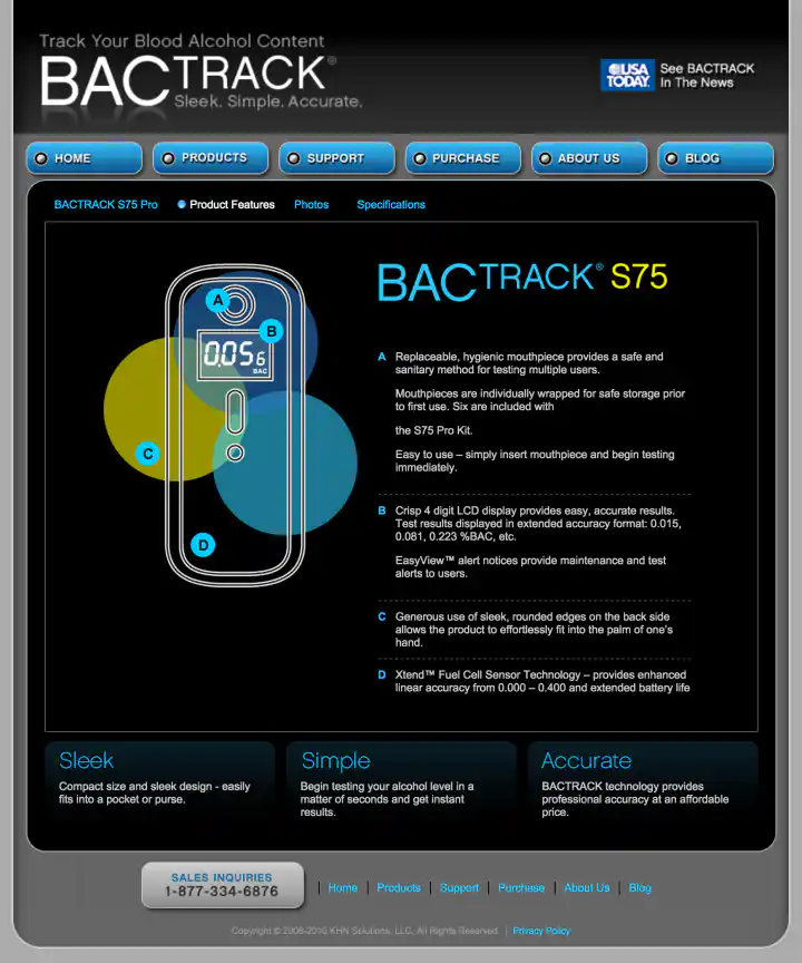BACtrack Breathalyzers S75 Product Features Page