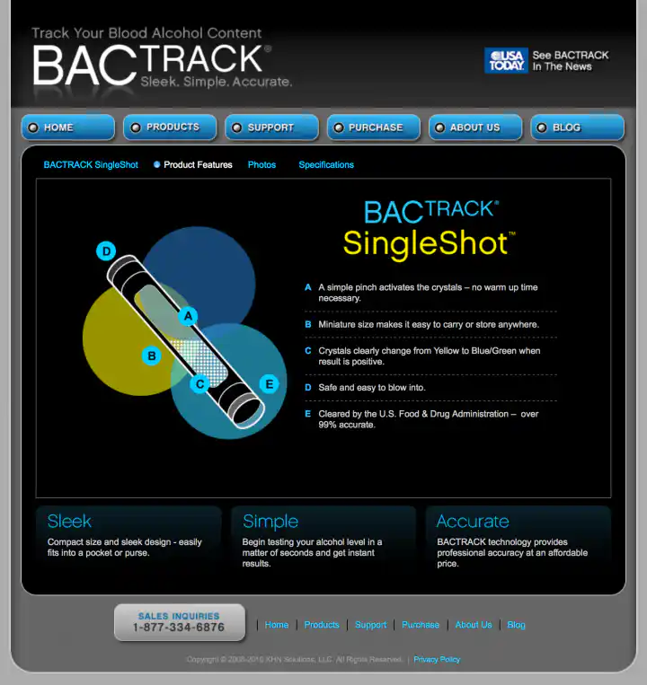 BACtrack Breathalyzers Singleshot Product Features Page