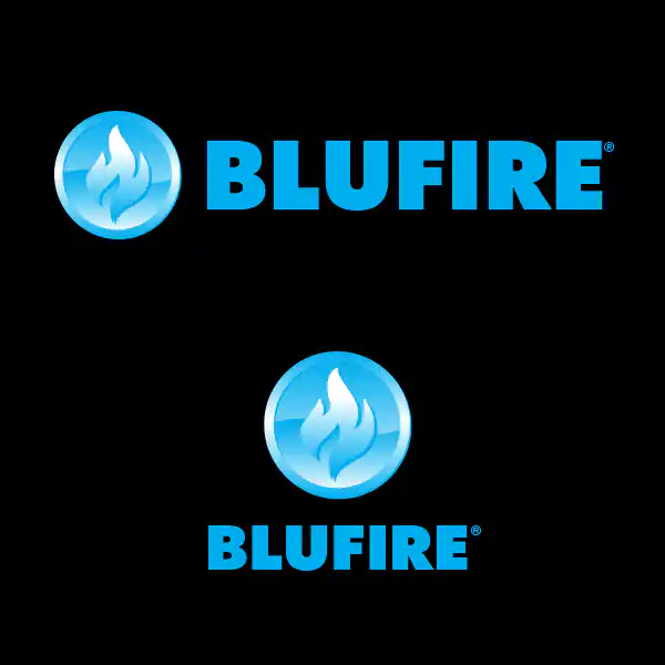 BLUFIRE Logo Design on Black Background