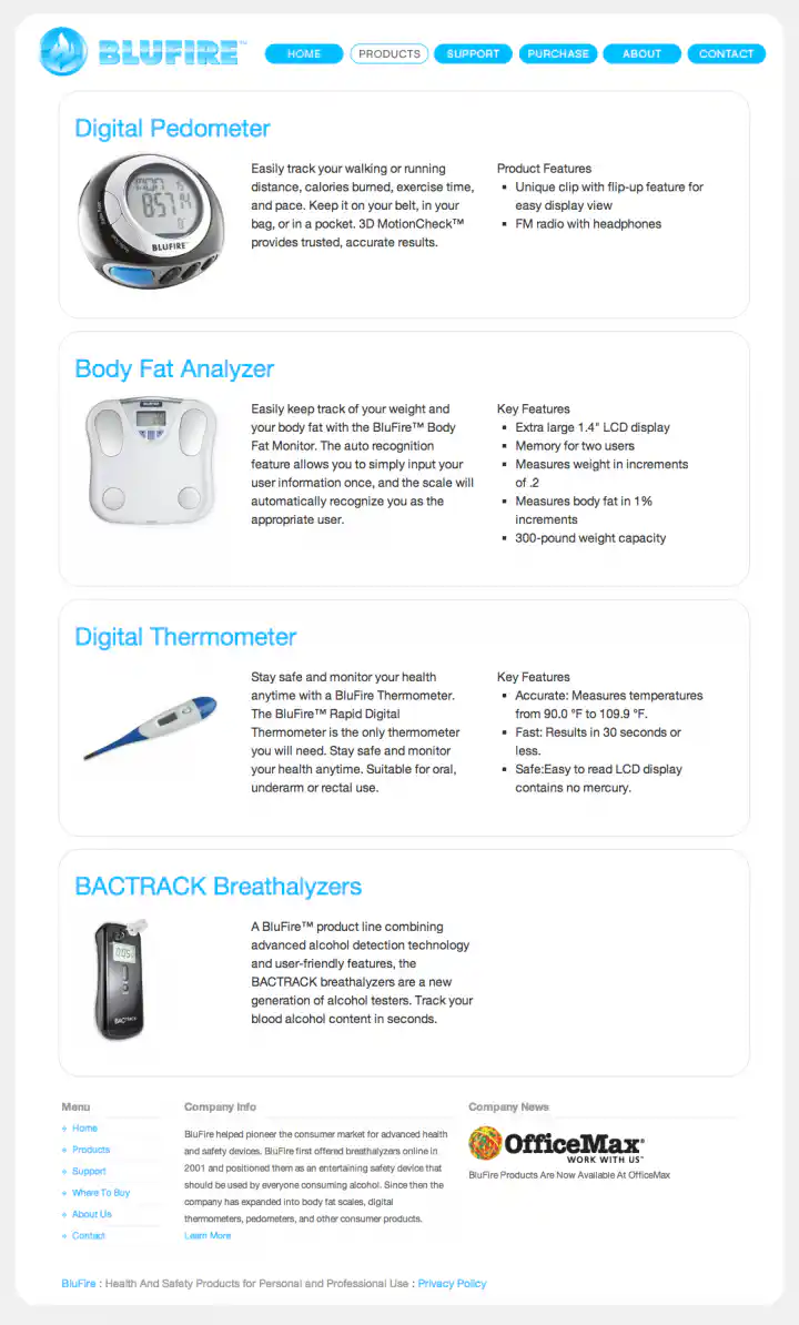 BluFire Products Page