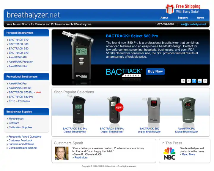 Breathalyzer.net Web Site Design Homepage Screenshot