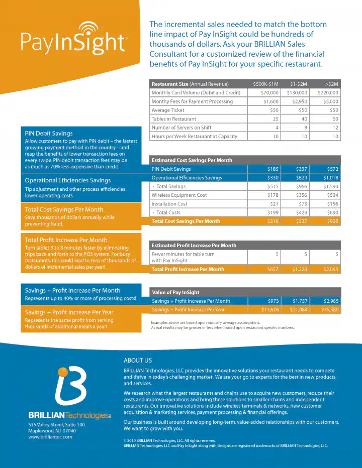 Brillian PayInsight™ "Pay At The Table" Brochure Back