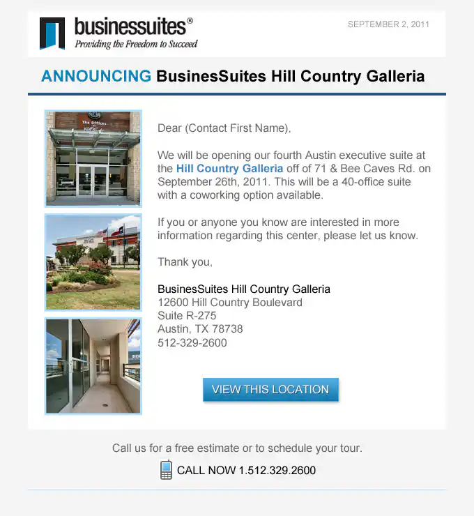BusinesSuites New Property Opening Announcement Email - Version 2
