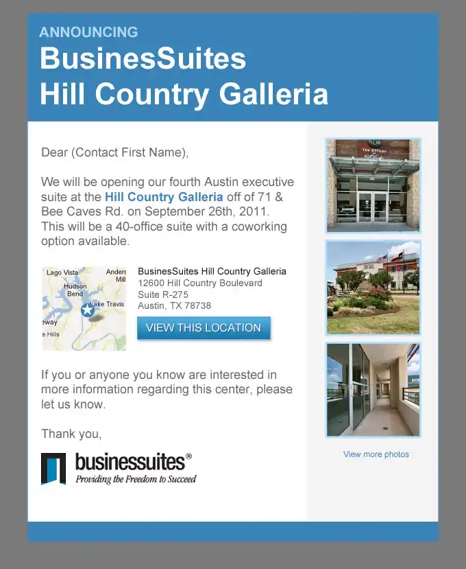 BusinesSuites New Property Opening Announcement Email - Version 3