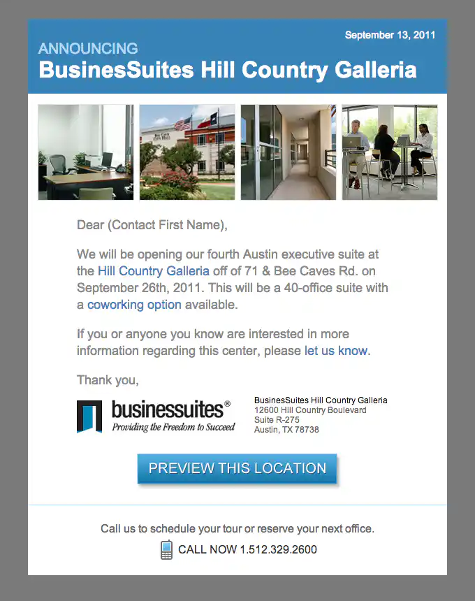 BusinesSuites Email - New Property Annoucement