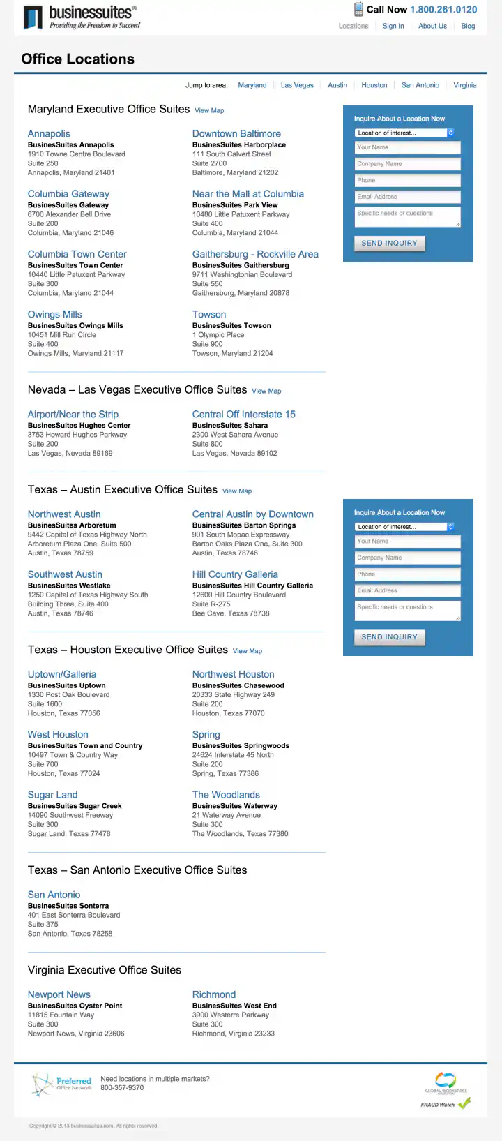 BusinesSuites Office Locations Page