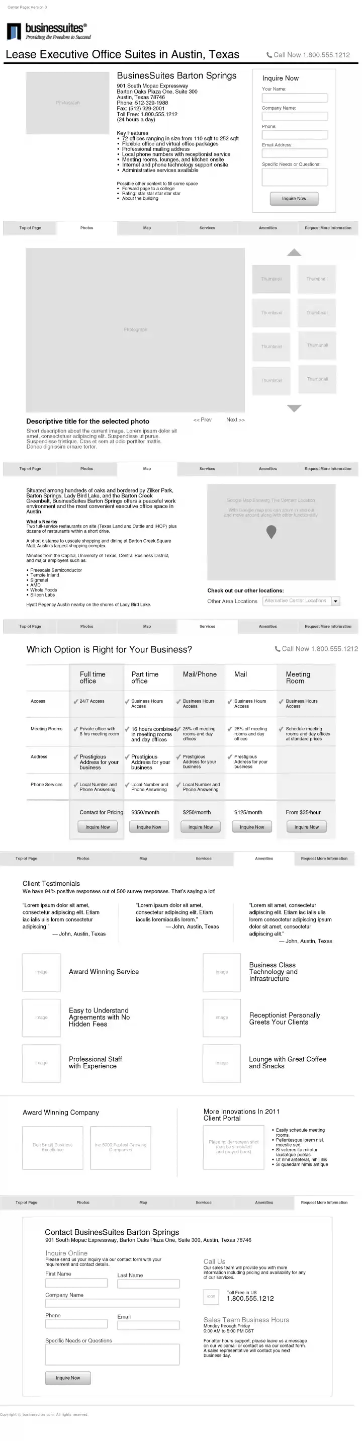 BusinesSuites Website Redesign Initial Subpage Wireframe Alternatives