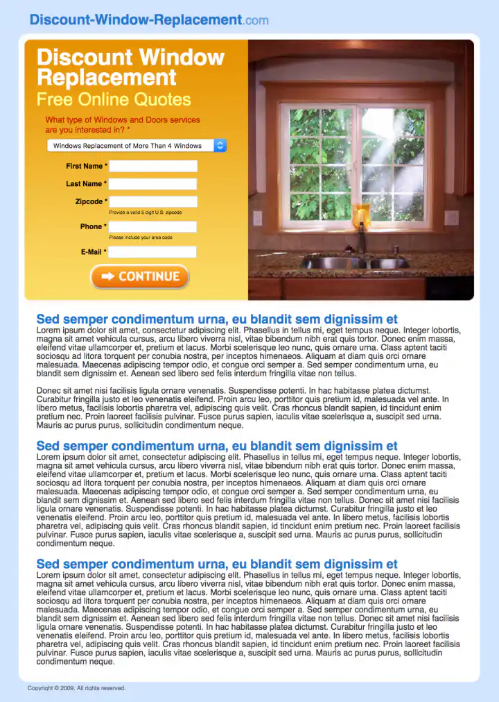 Discount-Window-Replacement.com Landing Page Design