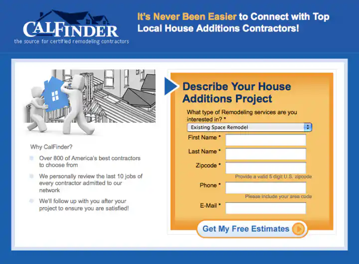 House Addition Contractor Landing Page Design