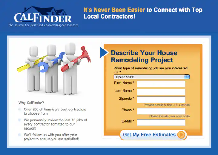 CalFinder House Remodeling Landing Page Design Version 1