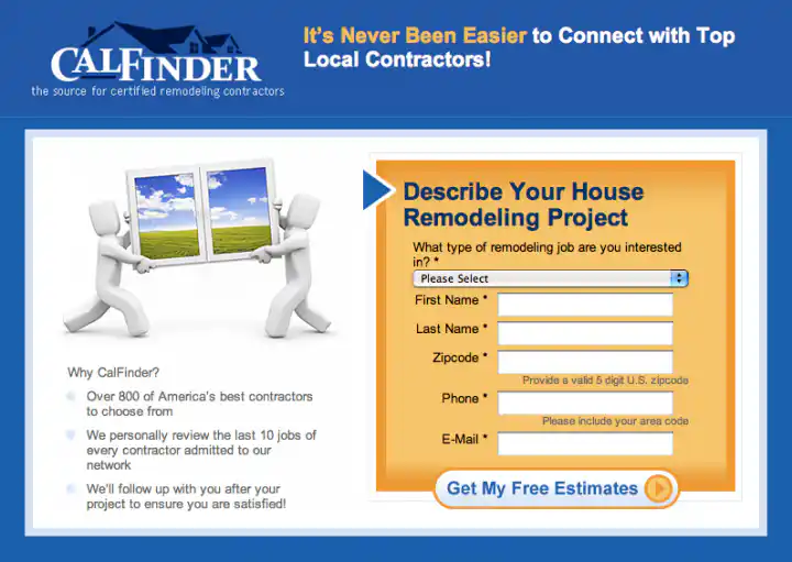 CalFinder House Remodeling Landing Page Design Version 2