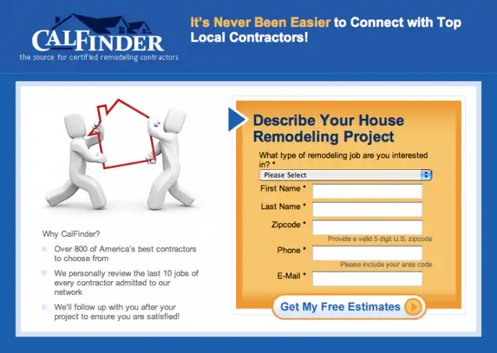 CalFinder House Remodeling Landing Page Design Version 3